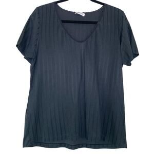 VTG Cuddl Duds Black Made in USA Striped Pajama Top Large